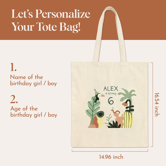 Jungle Safari Custom Tote Bag | Kids Birthday Favor | Minimalist Animal Party Bag