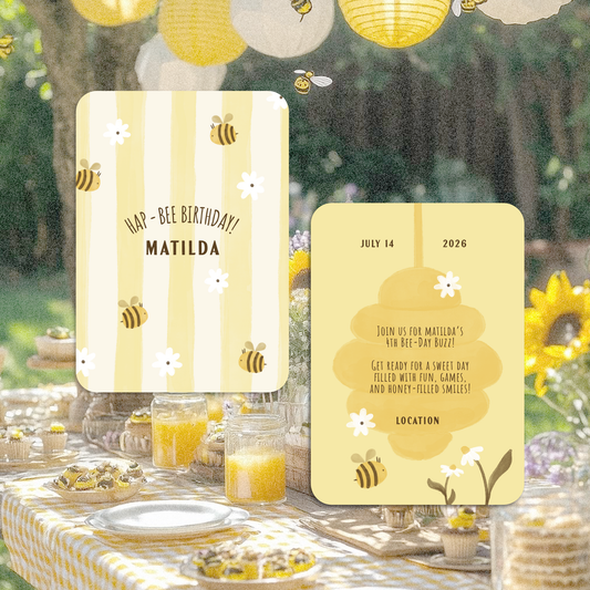 Pack of 10 Bee-Themed Custom Flat Card Set | Kids Party Invitation