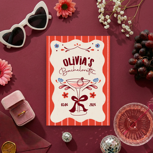 Pack of 10 Custom Bachelorette Invitation Flat Cards | Bridal Party Invite
