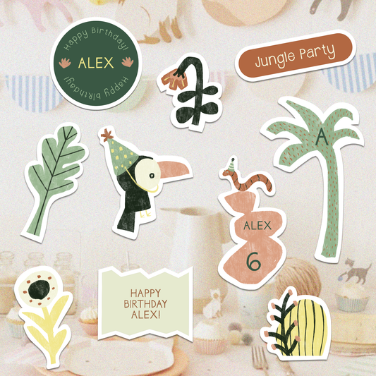 Custom Jungle Birthday Sticker Set | Personalized Kids Party Favors