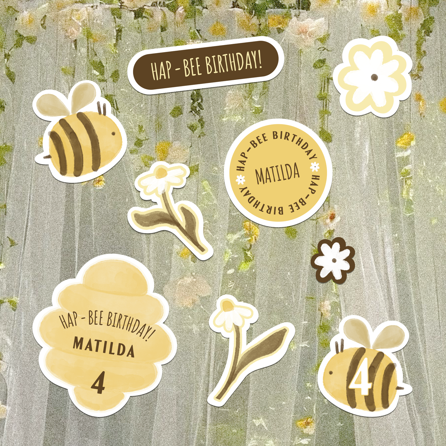 Custom Bee Birthday Sticker Set | Kids Party Favor