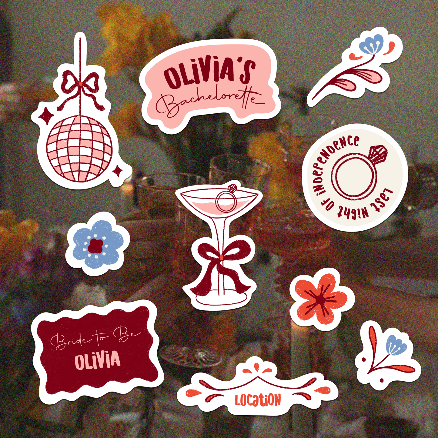 Custom Bachelorette Sticker Set | Bridal Party Favors