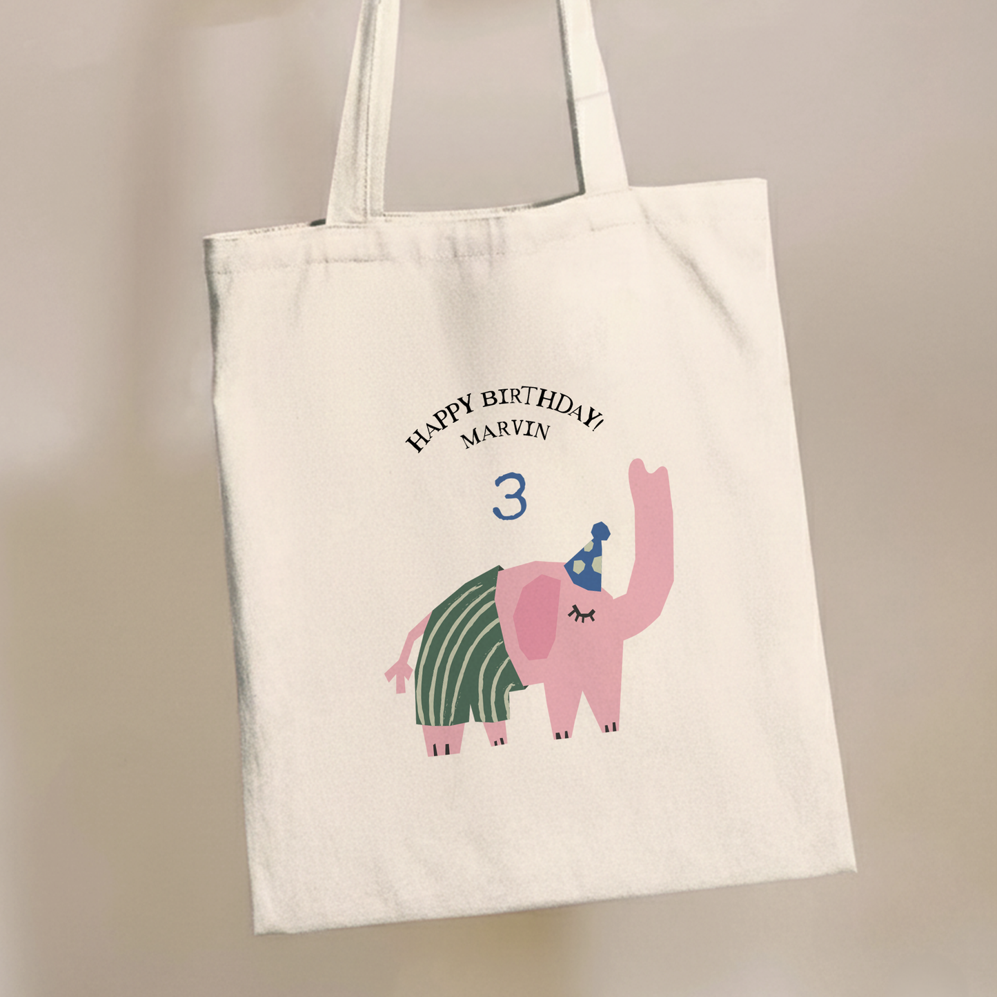 Custom Birthday Elephant Cotton Tote Bag | Personalized Kids Party Gift