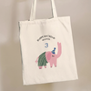 Custom Birthday Elephant Cotton Tote Bag | Personalized Kids Party Gift