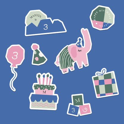 Little Milestones Custom Sticker Set | Playful Elephant Birthday Decor