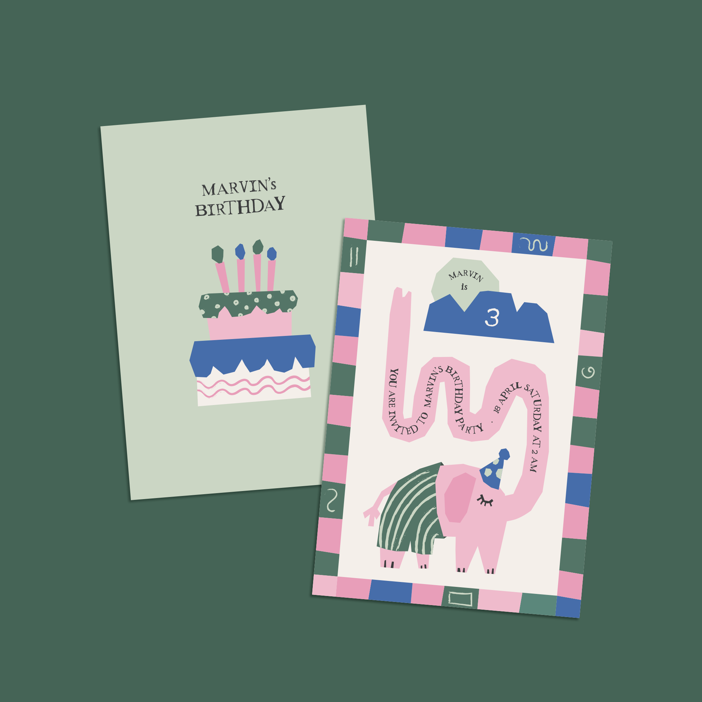 Pack of 10 Whimsical Elephant Custom Greeting Cards | Kids Birthday Invitation