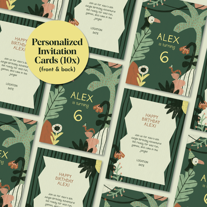 Pack of 10 Custom Jungle Birthday Invitation Cards | Kids Safari Party Invite