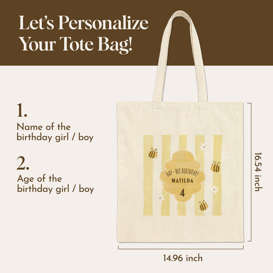 Custom Bee Birthday Tote Bag | Kids Party Favor | Minimalist Nursery Decor