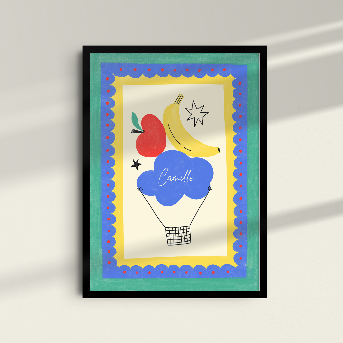 Framed Custom Name Cloud Balloon Art Print | Personalized Kids Room Decor