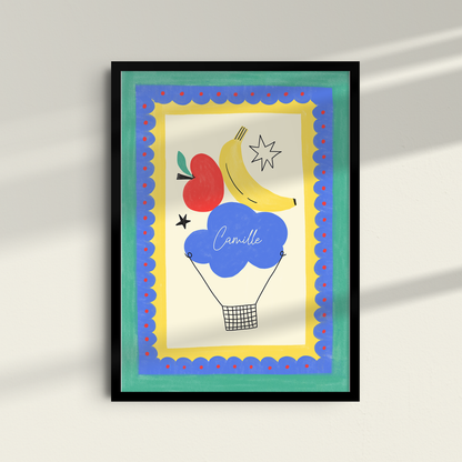 Framed Custom Name Cloud Balloon Art Print | Personalized Kids Room Decor