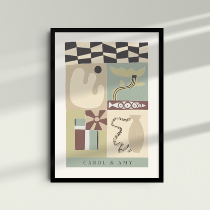 Custom Abstract Duo Art Print | Personalized Friendship Poster | Eclectic Scandi Wall Decor