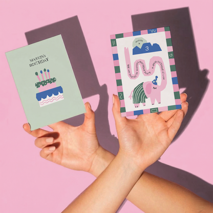 Pack of 10 Whimsical Elephant Custom Greeting Cards | Kids Birthday Invitation