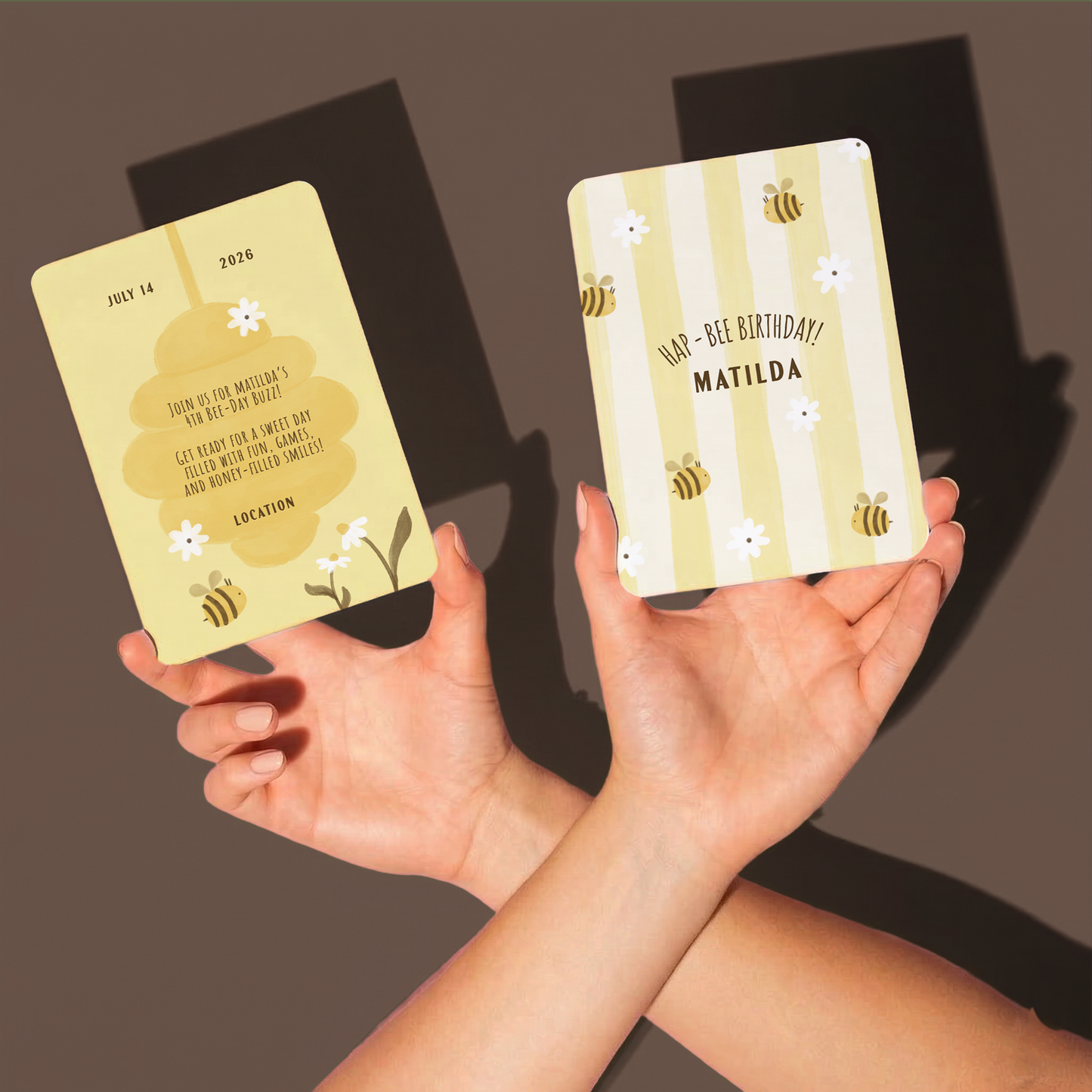 Pack of 10 Bee-Themed Custom Flat Card Set | Kids Party Invitation