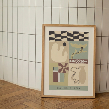 Custom Abstract Duo Art Print | Personalized Friendship Poster | Eclectic Scandi Wall Decor