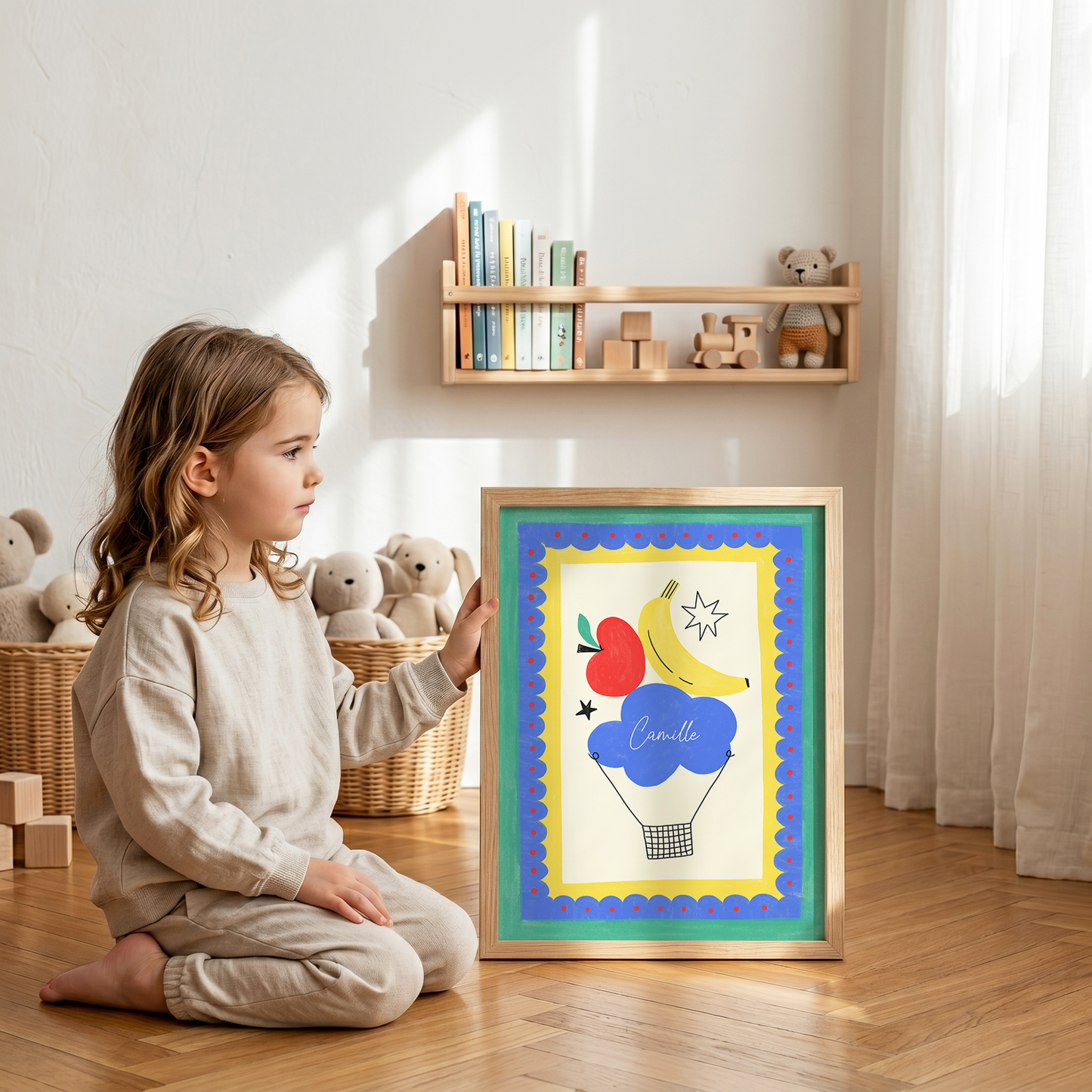 Framed Custom Name Cloud Balloon Art Print | Personalized Kids Room Decor