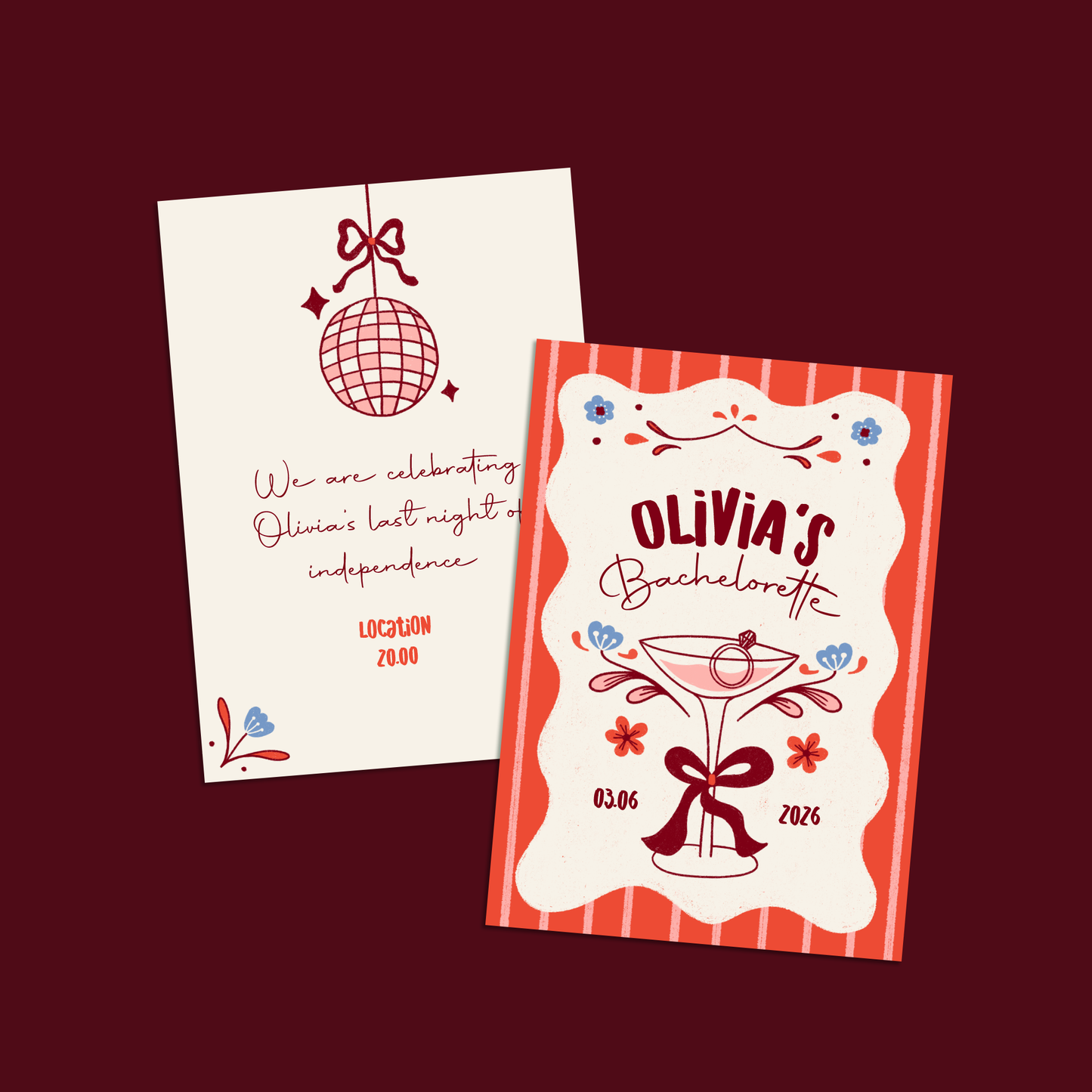 Pack of 10 Custom Bachelorette Invitation Flat Cards | Bridal Party Invite