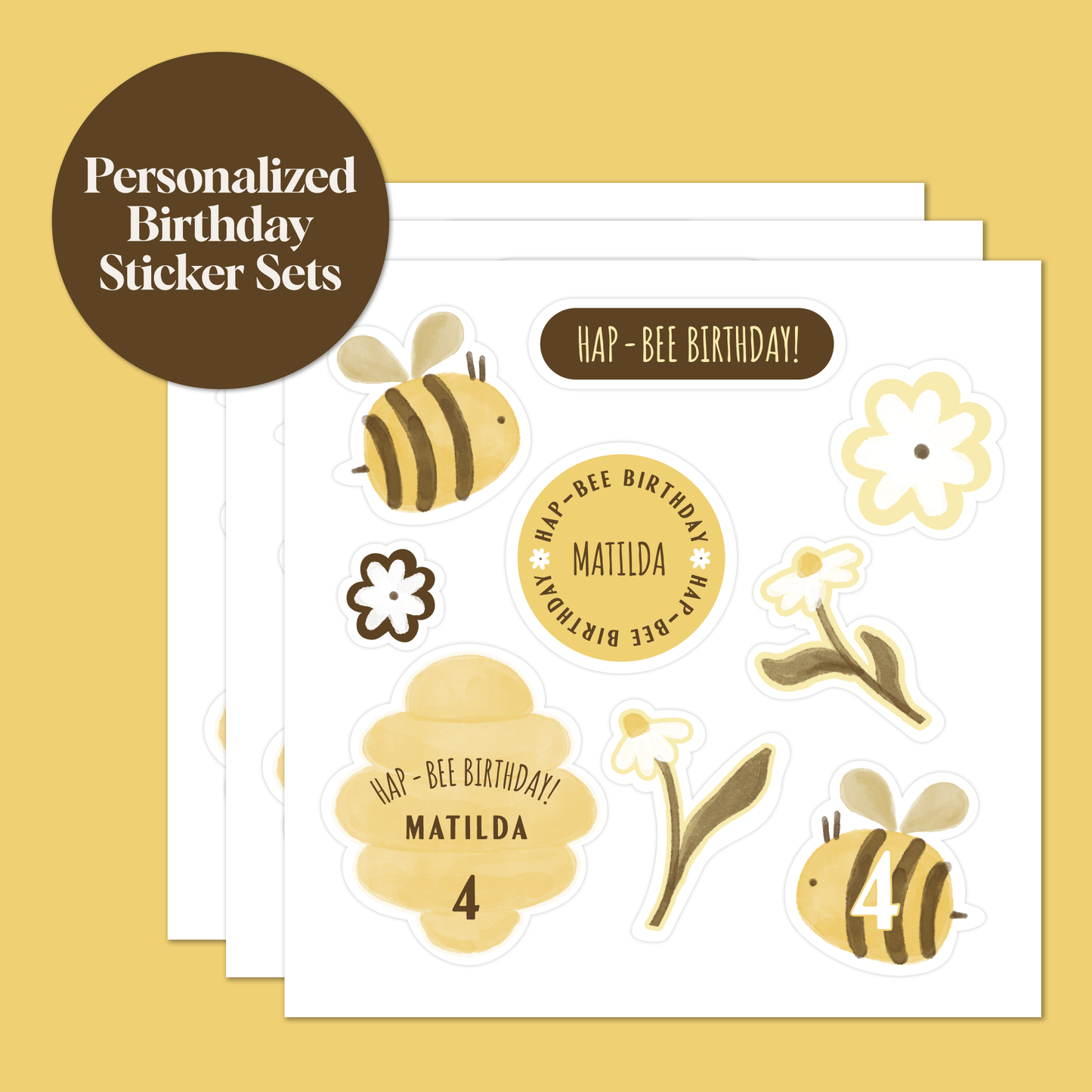 Custom Bee Birthday Sticker Set | Kids Party Favor