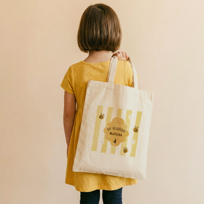 Custom Bee Birthday Tote Bag | Kids Party Favor | Minimalist Nursery Decor