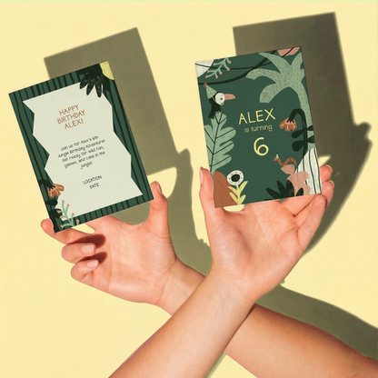 Pack of 10 Custom Jungle Birthday Invitation Cards | Kids Safari Party Invite
