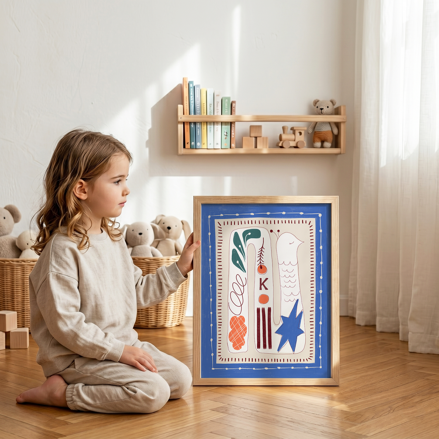 Custom Folk Art Monogram Framed Art Print | Nursery Wall Decor