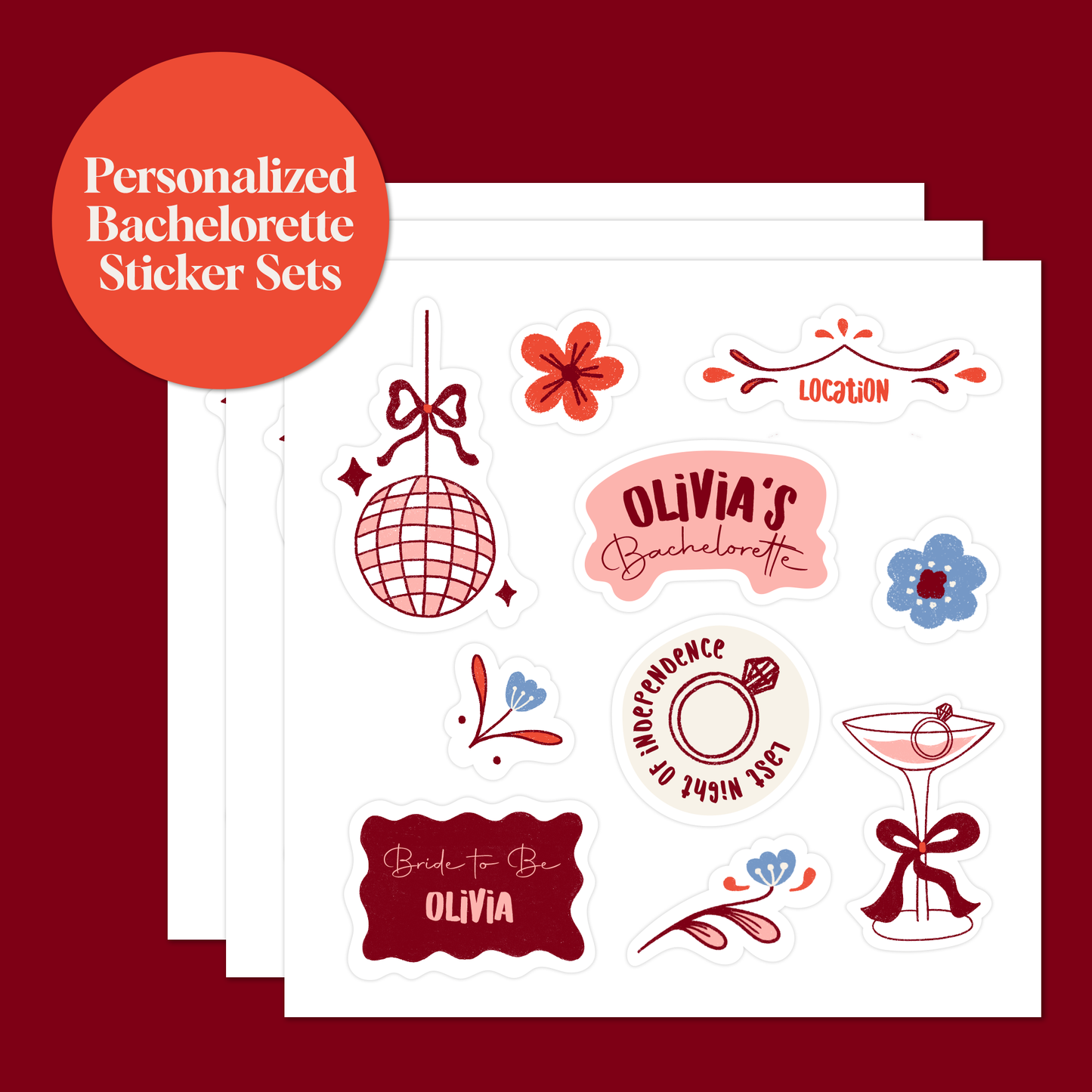 Custom Bachelorette Sticker Set | Bridal Party Favors