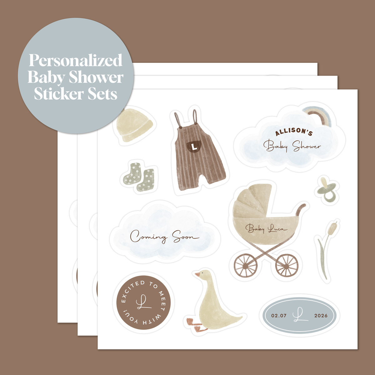 Custom Personalized Baby Shower Sticker Set | Baby Shower Gift