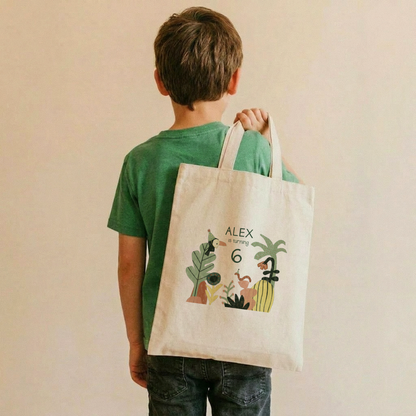 Jungle Safari Custom Tote Bag | Kids Birthday Favor | Minimalist Animal Party Bag