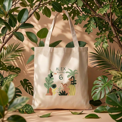 Jungle Safari Custom Tote Bag | Kids Birthday Favor | Minimalist Animal Party Bag
