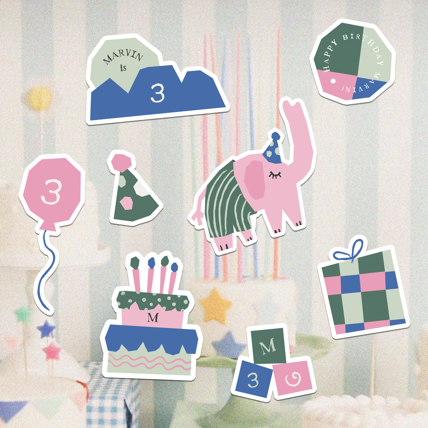 Little Milestones Custom Sticker Set | Playful Elephant Birthday Decor