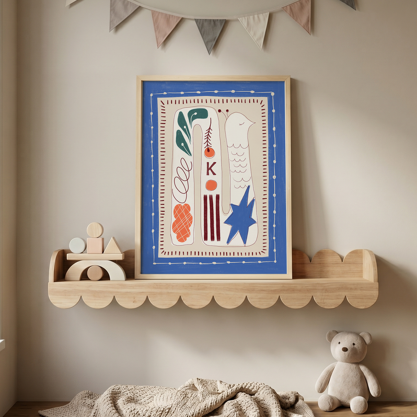 Custom Folk Art Monogram Framed Art Print | Nursery Wall Decor