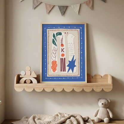 Custom Folk Art Monogram Framed Art Print | Nursery Wall Decor