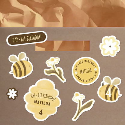Custom Bee Birthday Sticker Set | Kids Party Favor