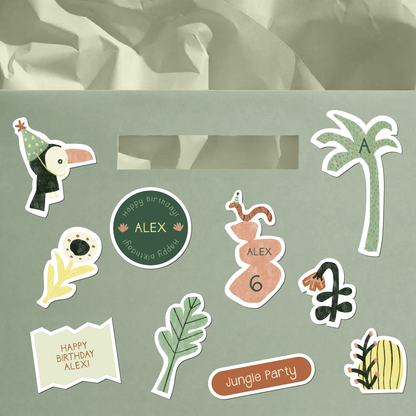 Custom Jungle Birthday Sticker Set | Personalized Kids Party Favors