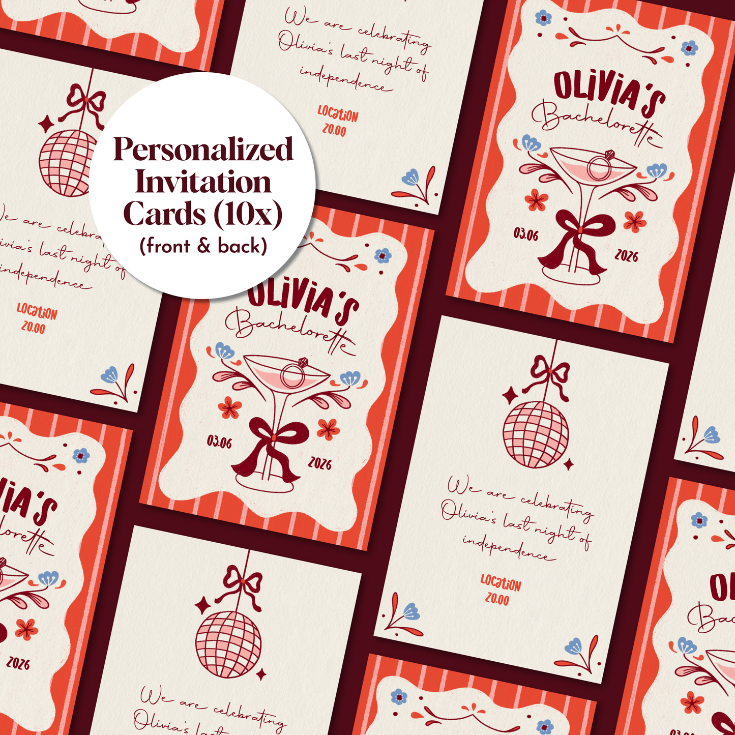 Pack of 10 Custom Bachelorette Invitation Flat Cards | Bridal Party Invite