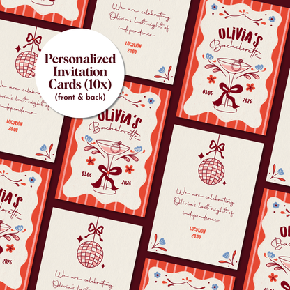 Pack of 10 Custom Bachelorette Invitation Flat Cards | Bridal Party Invite