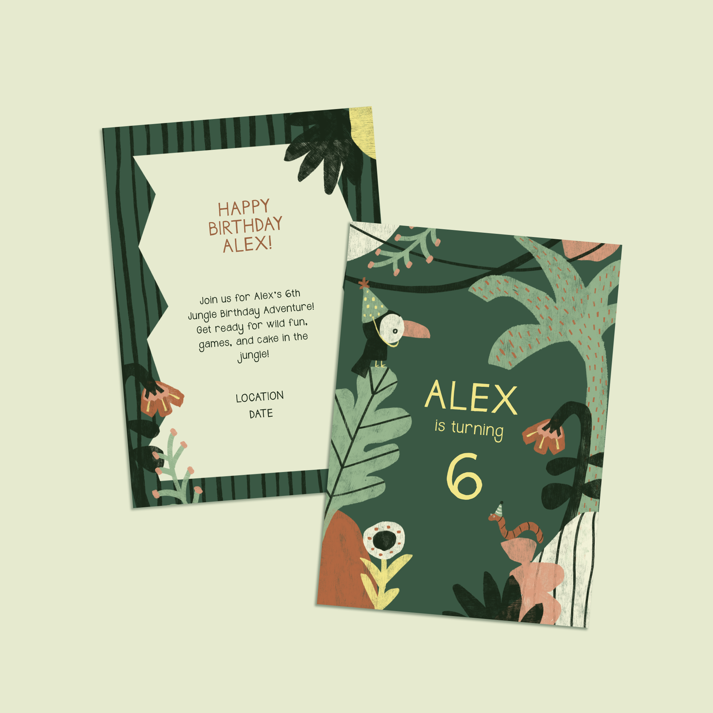 Pack of 10 Custom Jungle Birthday Invitation Cards | Kids Safari Party Invite