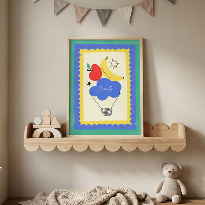 Framed Custom Name Cloud Balloon Art Print | Personalized Kids Room Decor