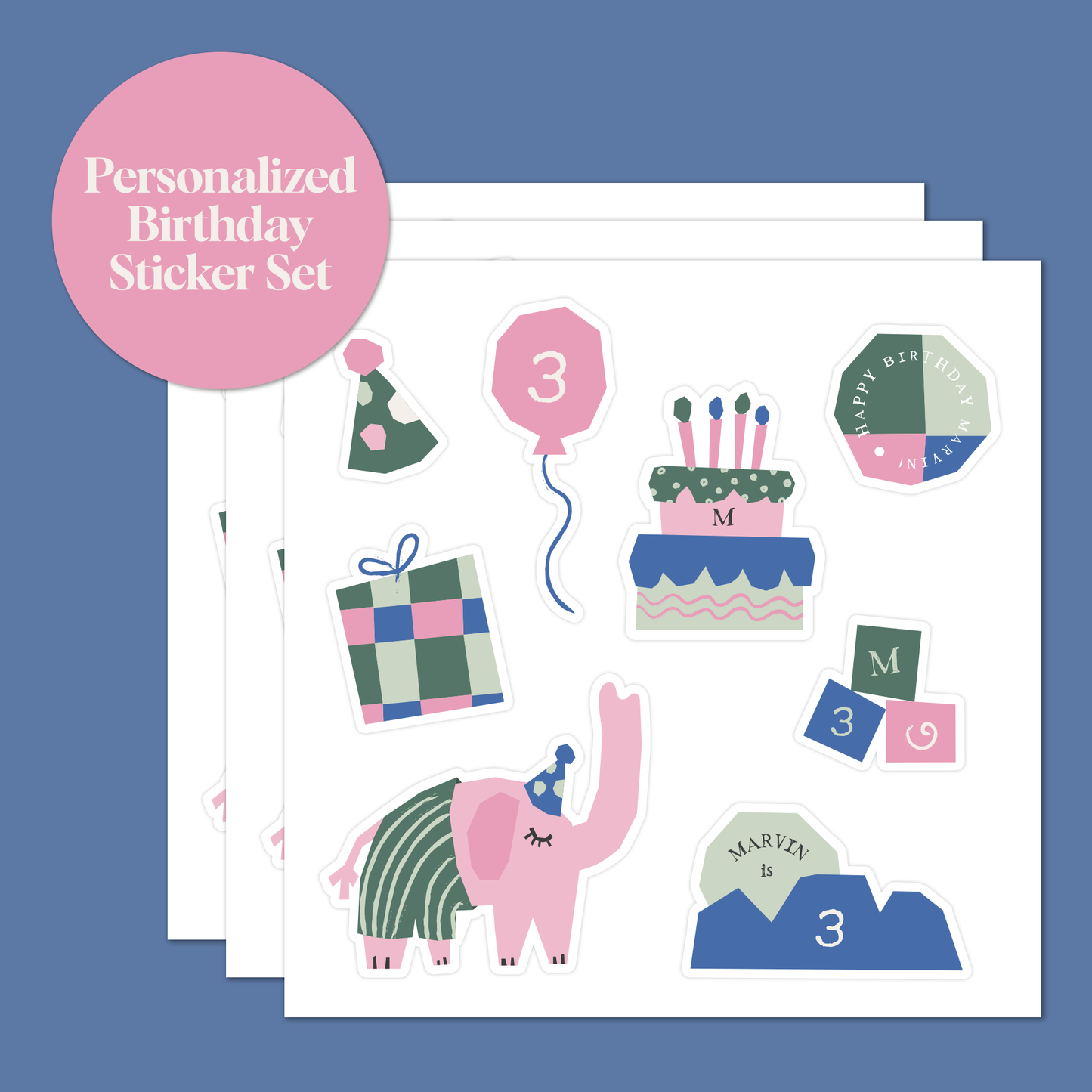 Little Milestones Custom Sticker Set | Playful Elephant Birthday Decor