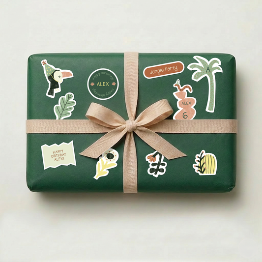 Custom Jungle Birthday Sticker Set | Personalized Kids Party Favors