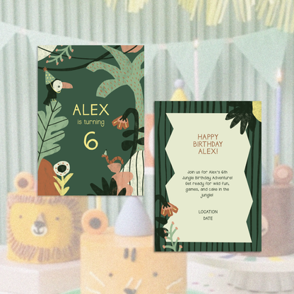 Pack of 10 Custom Jungle Birthday Invitation Cards | Kids Safari Party Invite