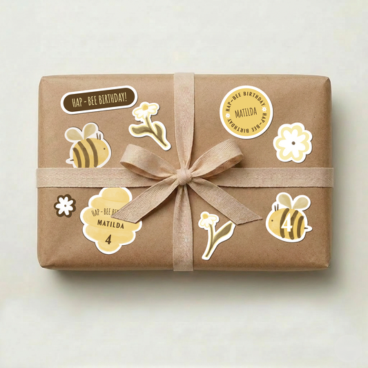 Custom Bee Birthday Sticker Set | Kids Party Favor