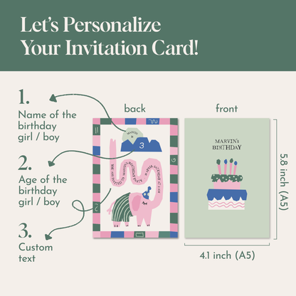 Pack of 10 Whimsical Elephant Custom Greeting Cards | Kids Birthday Invitation