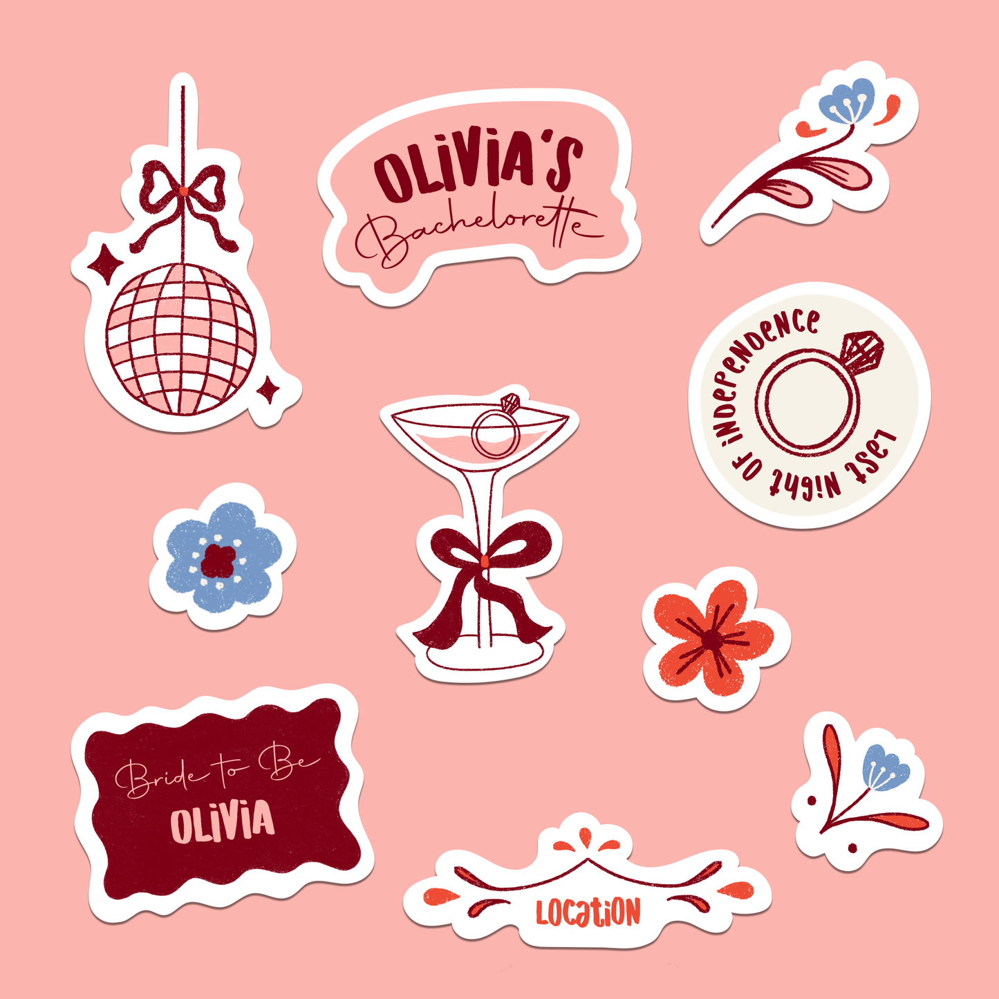 Custom Bachelorette Sticker Set | Bridal Party Favors