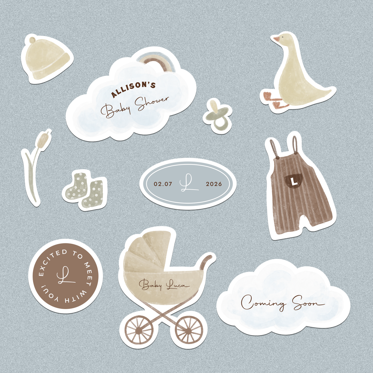 Custom Personalized Baby Shower Sticker Set | Baby Shower Gift