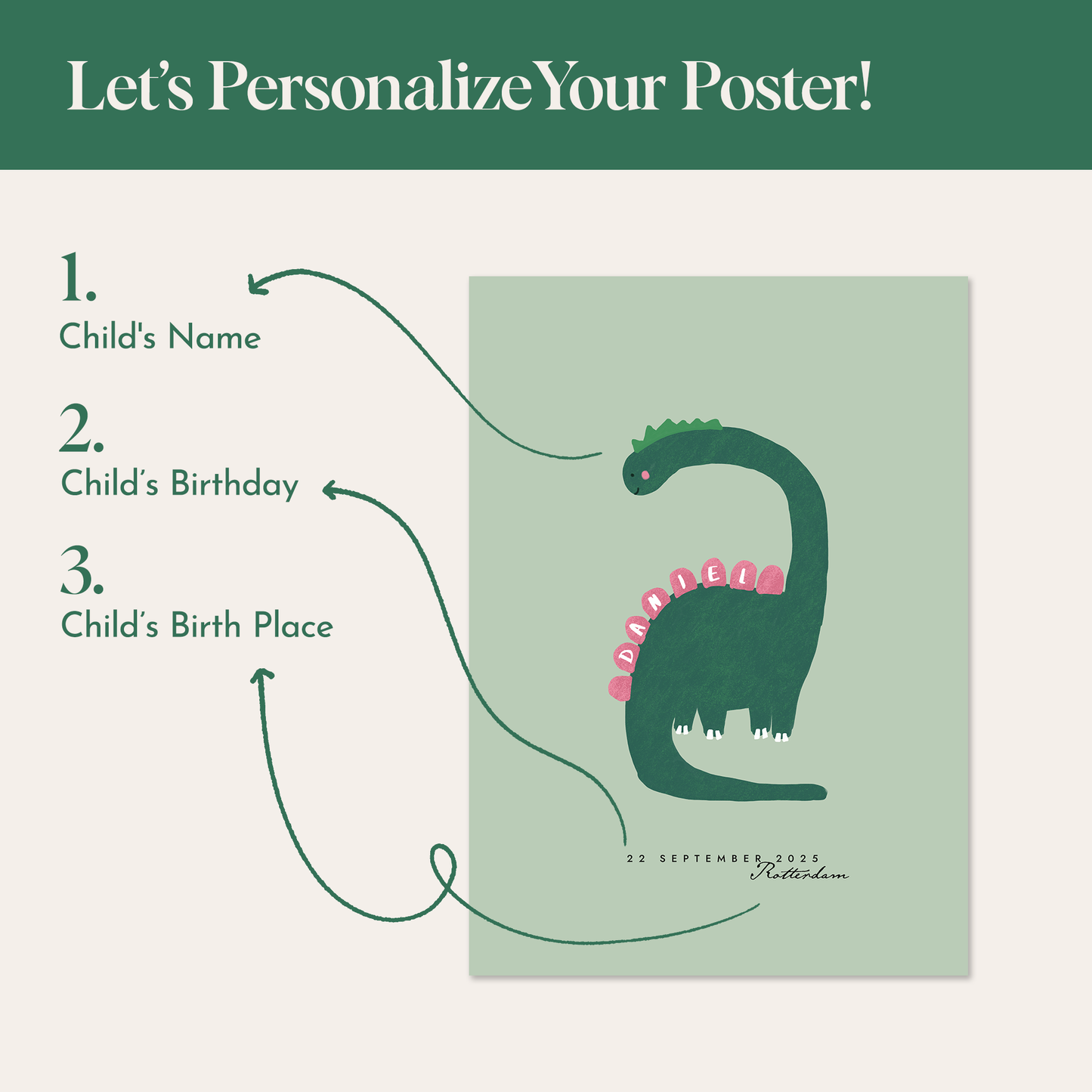Custom Dinosaur Framed Art Print | Personalized Nursery Wall Art