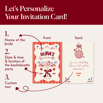 Pack of 10 Custom Bachelorette Invitation Flat Cards | Bridal Party Invite
