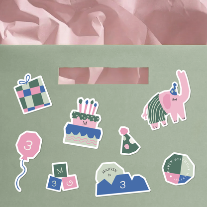 Little Milestones Custom Sticker Set | Playful Elephant Birthday Decor