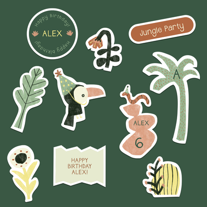 Custom Jungle Birthday Sticker Set | Personalized Kids Party Favors