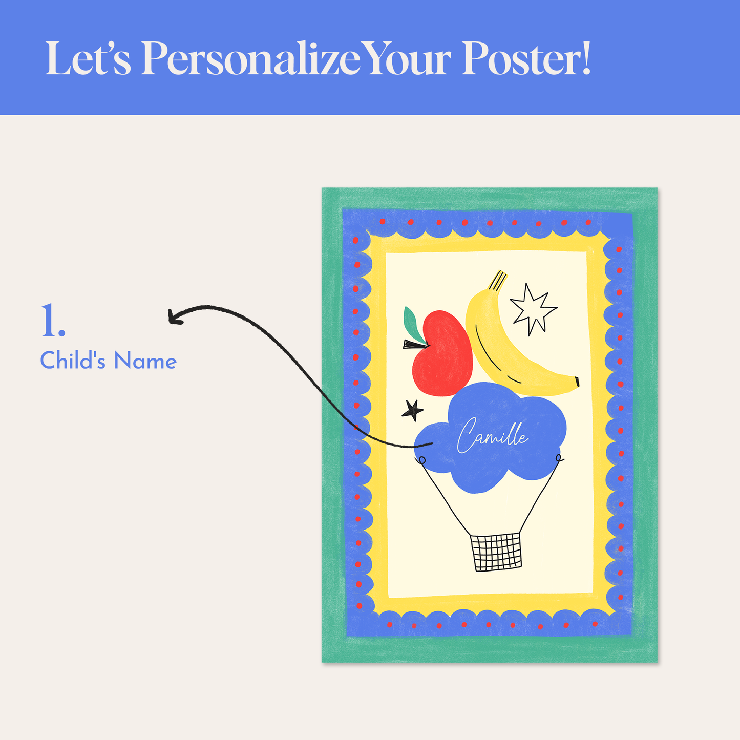 Framed Custom Name Cloud Balloon Art Print | Personalized Kids Room Decor