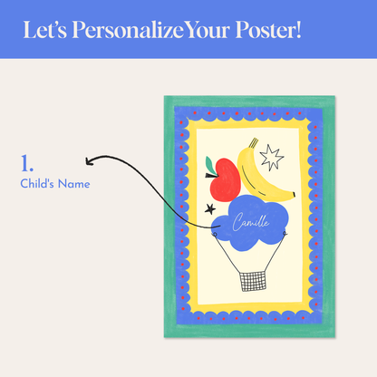 Framed Custom Name Cloud Balloon Art Print | Personalized Kids Room Decor